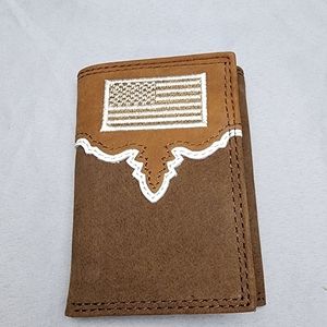 Justin Boots Trifold Longhorn US flag Embroidery Leather Wallet. New in box.